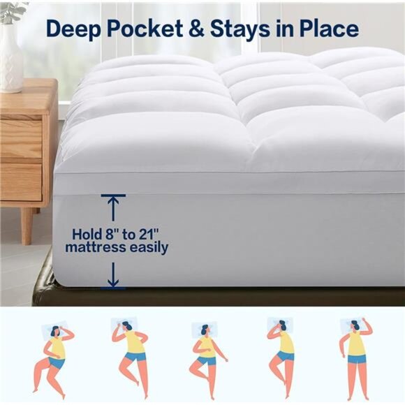 Mattress Topper Queen Size Extra Thick Mattress Pad 8-21" Deep Pocket Soft Down - Picture 4 of 7